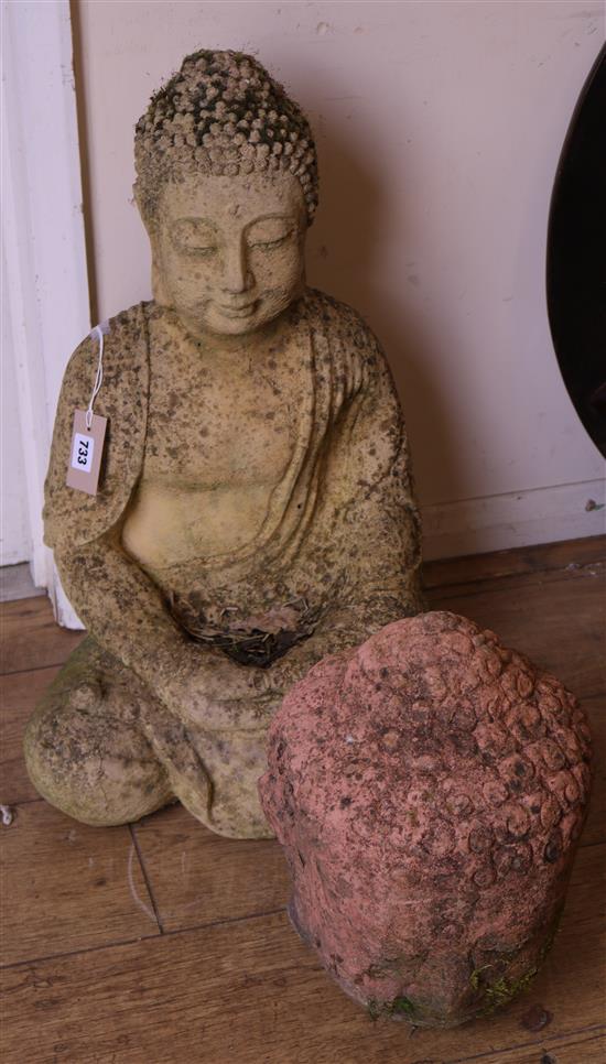 A reconstituted figure of Buddha and a head of Buddha W.42 and 25cm